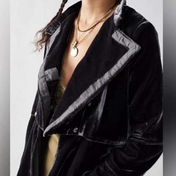 NWT FREE PEOPLE faye velvet military style jack in ebony grey size small - Picture 6 of 12